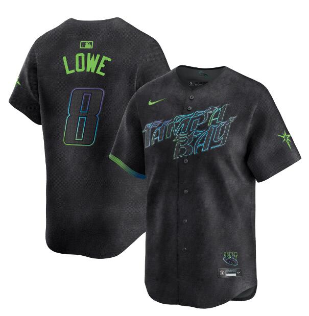 Men's Tampa Bay Rays #8 Brandon Lowe Charcoal 2024 City Connect Limited Stitched Baseball Jersey Men's Tampa Bay Rays #8 Brandon Lowe Charcoal 2024 City Connect Limited Stitched Baseball Jersey